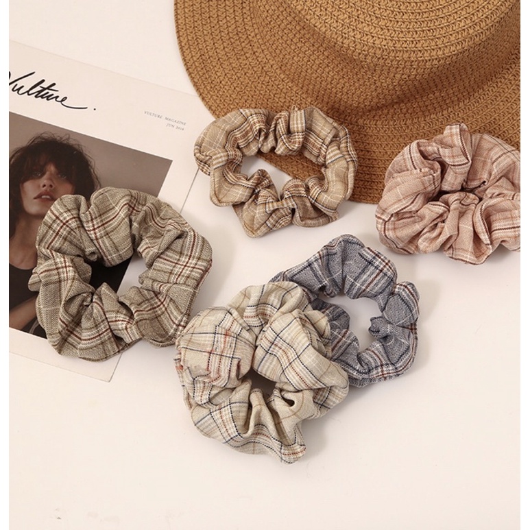 Dây buộc tóc ruột gà kẻ caro phong cách Hàn Quốc Plantnery