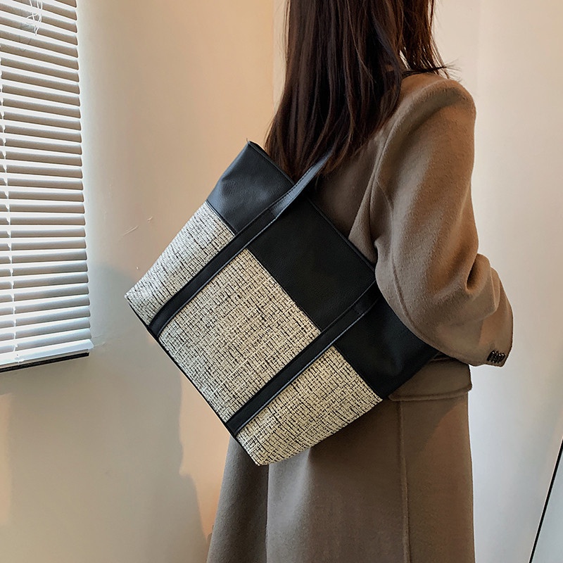 Túi xách đeo vai IELGY sức chứa lớn màu tương phản phong cách Hàn Quốc dành cho nữ