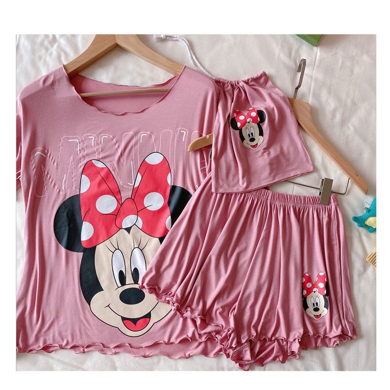 Đồ bộ nữ hình chuột mickey quần ống rộng chất thun cotton hàng Quảng Châu cao cấp