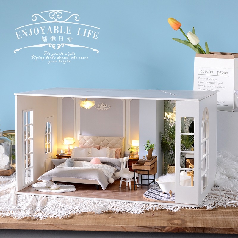 1:12 Mô hình nhà gỗ búp bê DIY Doll House Miniature (gồm đèn LED, keo dán, dụng cụ)
