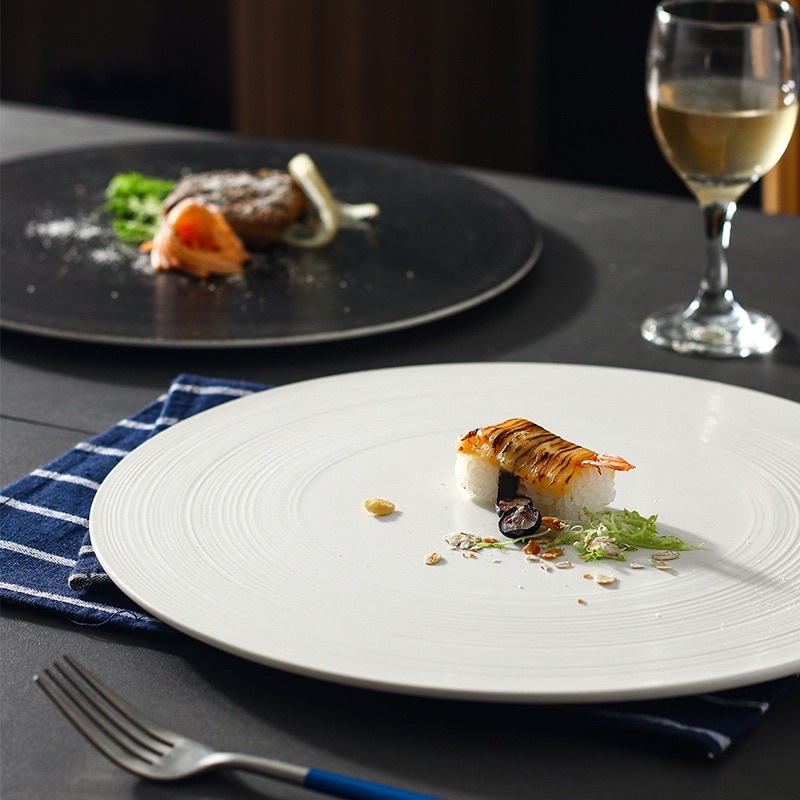 Đĩa Tấm Phẳng Viền Rộng Vân xoáy Size đại 30cm, đĩa sứ nhà hàng cao cấp