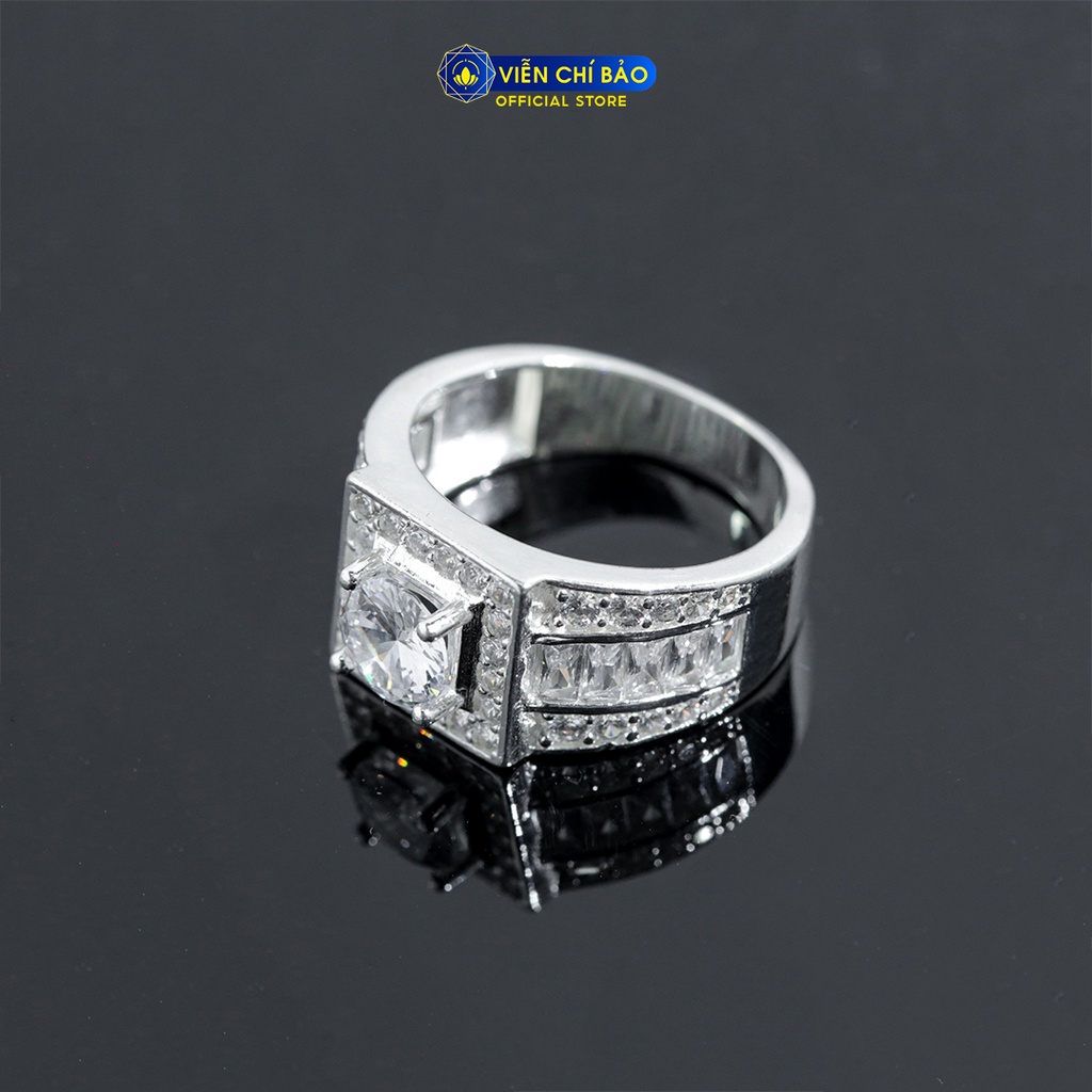 Nhẫn bạc nam đính đá vuông chất liệu bạc 925 thời trang phụ kiện trang sức Viễn Chí Bảo N300003