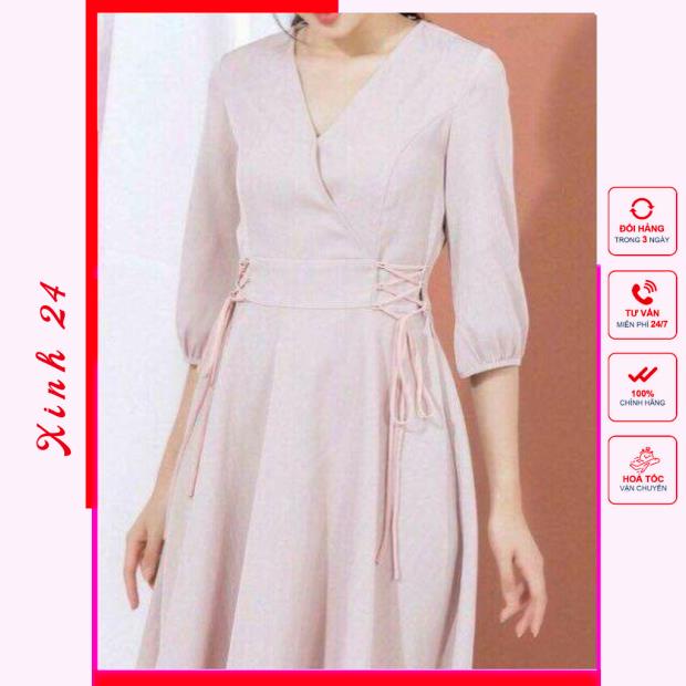 Đầm váy hồng đan dây eo (kèm hình thật)