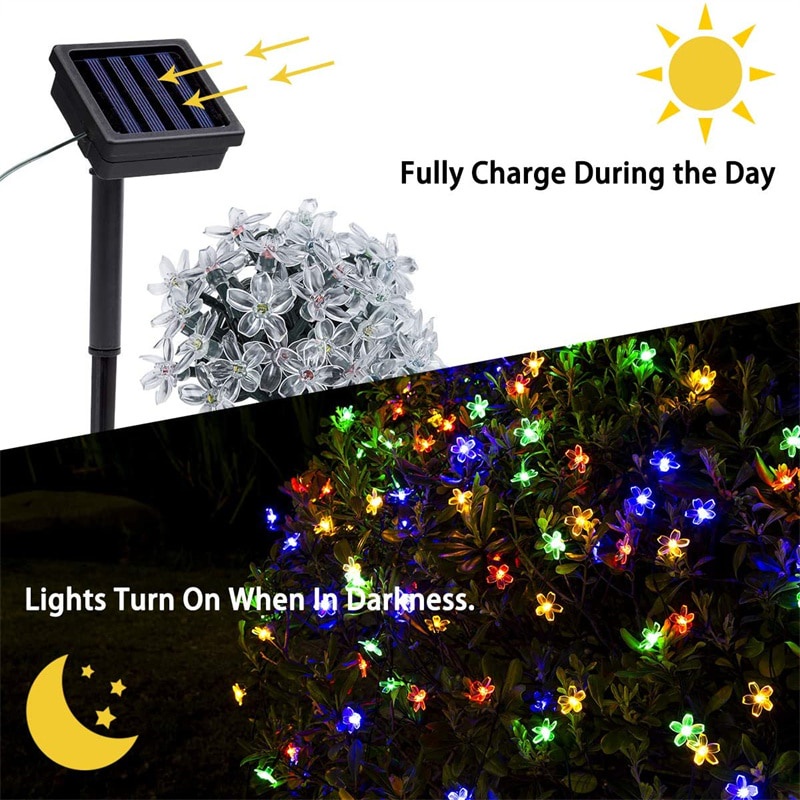 Dây Đèn Led Hình Hoa Anh Đào 8 Chế Độ Sử Dụng Năng Lượng Mặt Trời