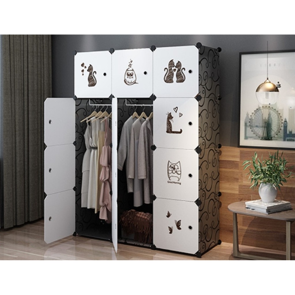 Tủ ghép 12 ô thân đen cửa trắng