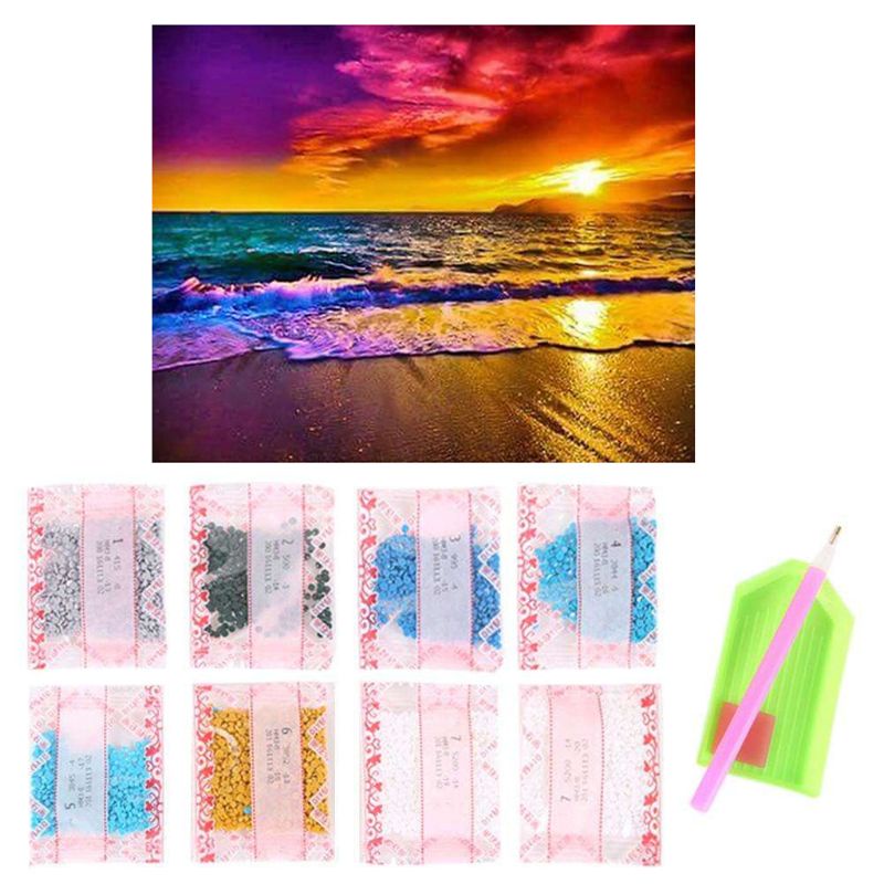 Bộ Tranh Đính Đá 5D Tự Làm Toàn Diện Hình Phong Cảnh Bãi Biển