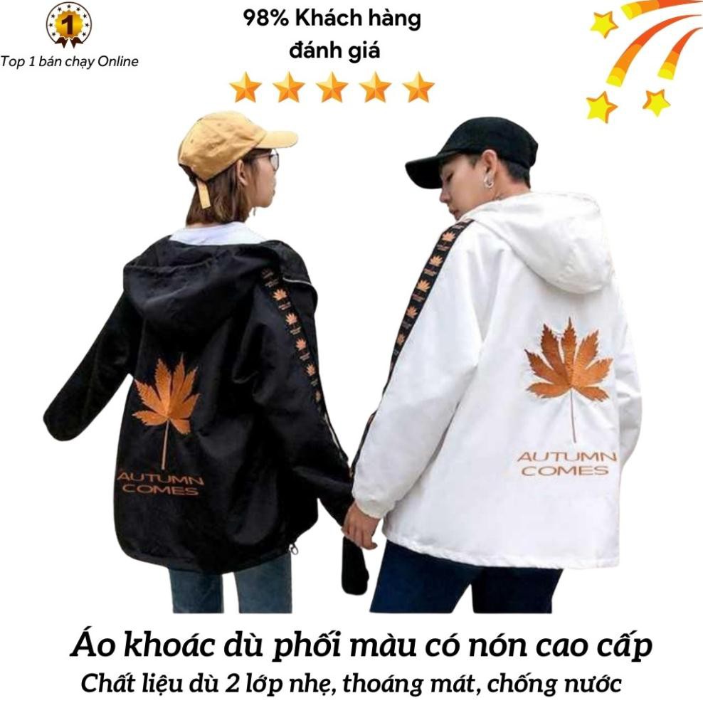 HOT  Áo khoác dù có mũ KD11 hoạ tiết in hình chiếc lá, form Hàn Quốc unisex cho nam nữ, chất liệu dù cao cấp