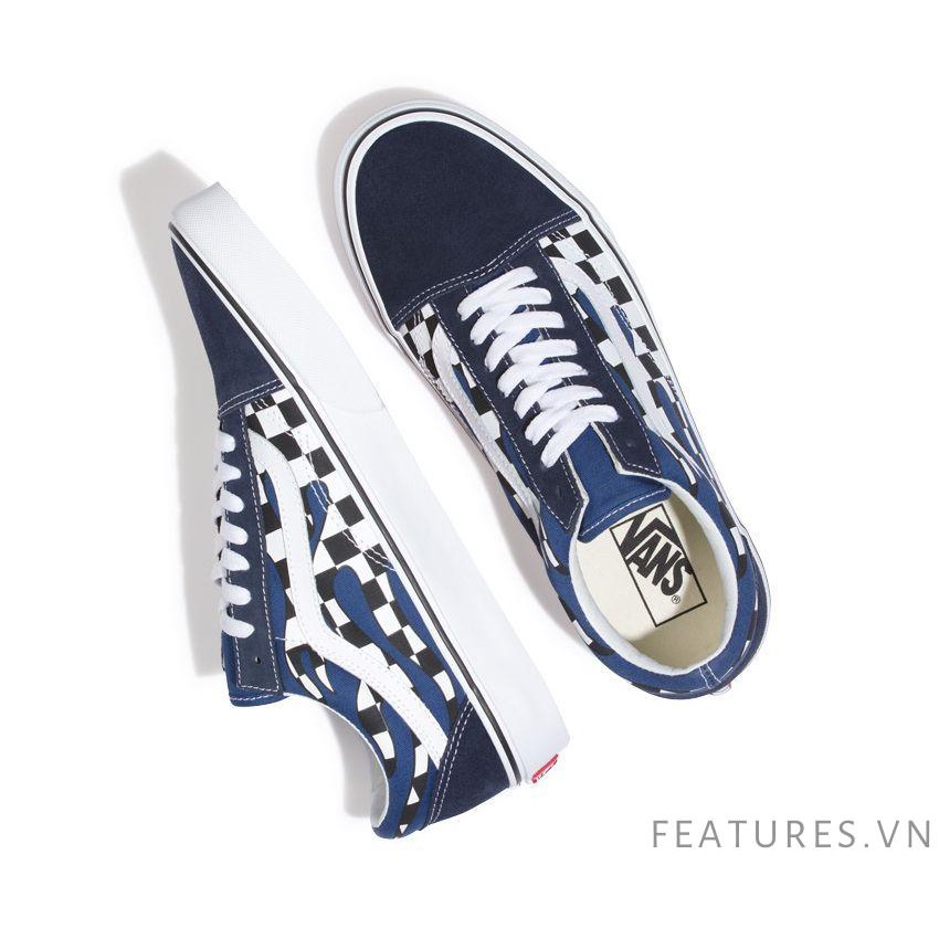 [[GIÀY CHÍNH HÃNG] Giày Sneakers Vans Old Skool Flame Navy White - Ship US