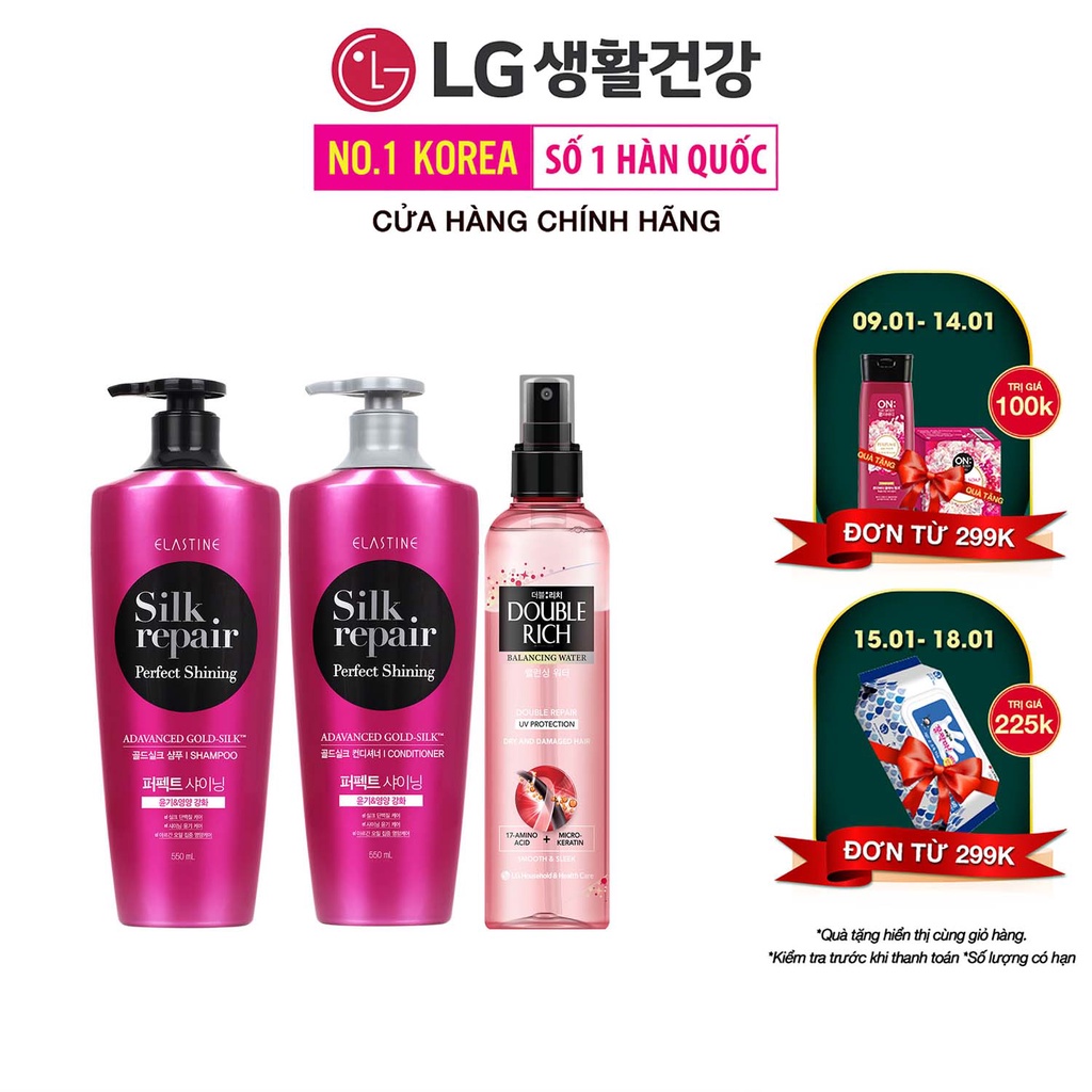 Combo Nước dưỡng tóc Double Rich và Bộ đôi gội xả chăm sóc và nuôi dưỡng tóc Elastine Silk Repair Perfect Shining