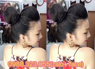 combo búi phồng hotgirl+ mái thưa tóc thật