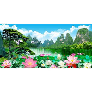 Tranh đính đá tự làm- tranh hoa sen treo phòng khách