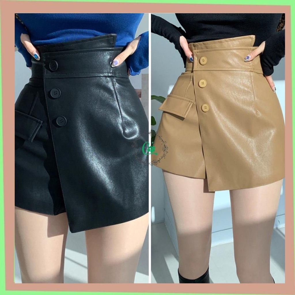 QUẦN VÁY DA MÀU ĐEN NÂU HOT HIT HIỆN ĐẠI QUẦN DA 3 KHUYA