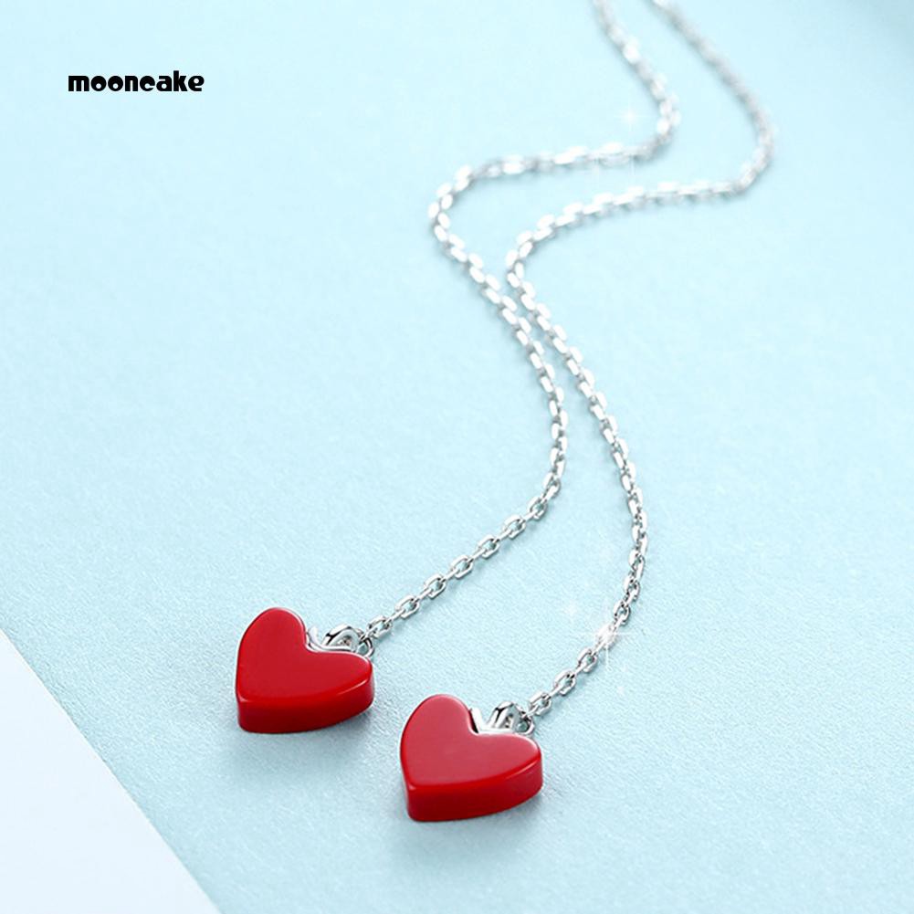 Đôi khuyên tai dài hình trái tim đính đá thời trang cho nữ
