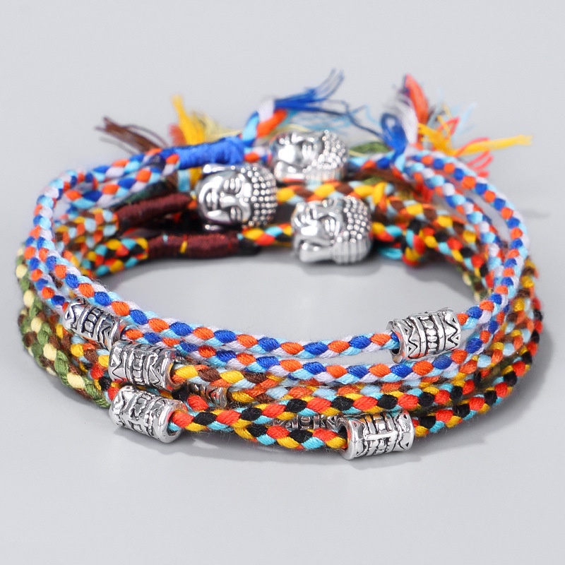 Vòng Tay Chỉ Ngũ Sắc Charm Đầu Phật phong cách dân tộc Tây Tạng, Vòng Tay Chỉ Ngũ Sắc Handmade