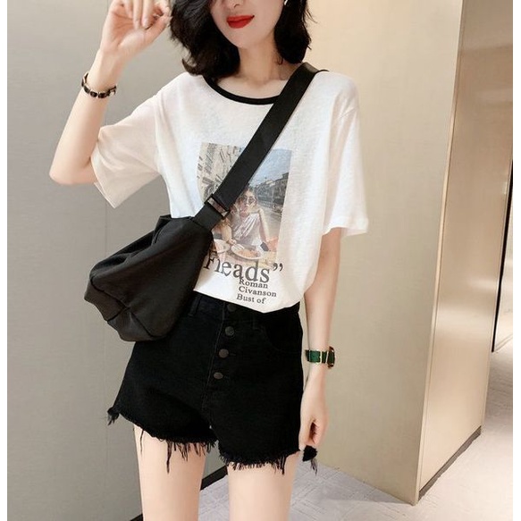 NRVP Áo Thun Nữ Tay Ngắn Dáng Rộng Thời Trang Phong Cách Hàn Quốc