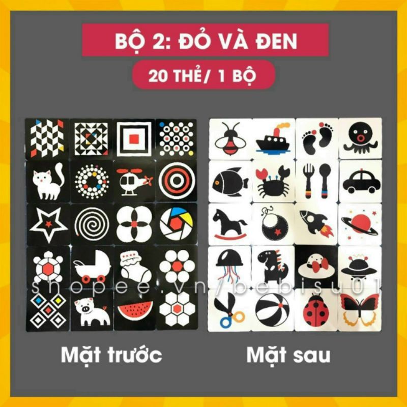 Bộ Thẻ Kích thích Thị giác Thẻ Học Flashcard Cho Bé từ 0-36 tháng, Khổ 21x21cm, In 2 mặt