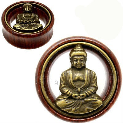 Set 2 khuyên nong tai bằng gỗ hình Đức Phật 8-20mm