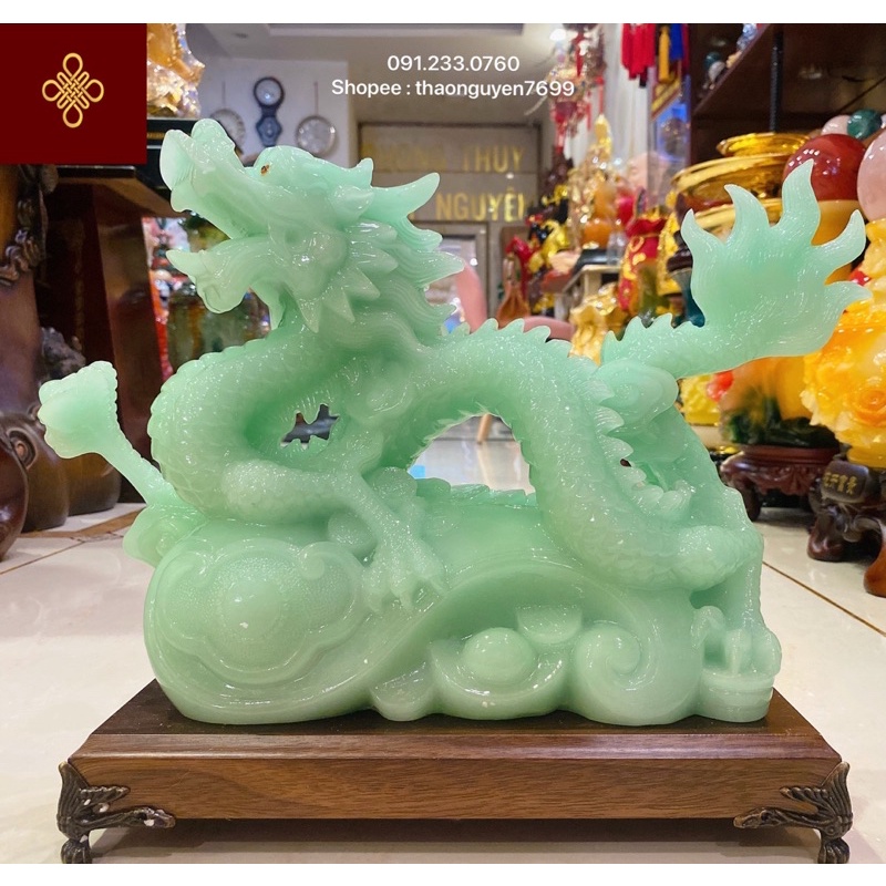 Tượng rồng đá xanh ngọc phong thuỷ (cao 32, dài 38, rộng 14)