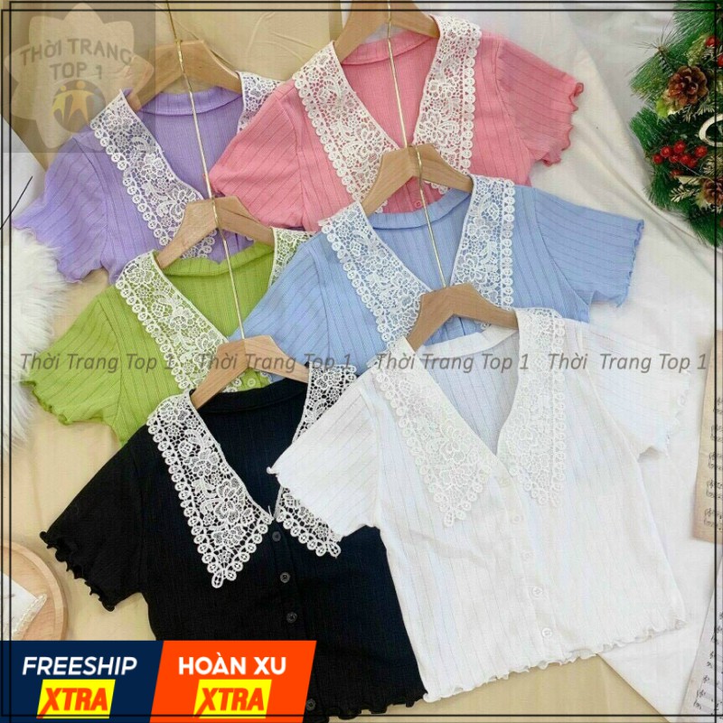 Áo Crotop Ôm Body,Áo Croptop Nữ Cổ Ren Thêu Cực Xinh,Vải Dày Dặn,Chất Mịn Không Xù | BigBuy360 - bigbuy360.vn