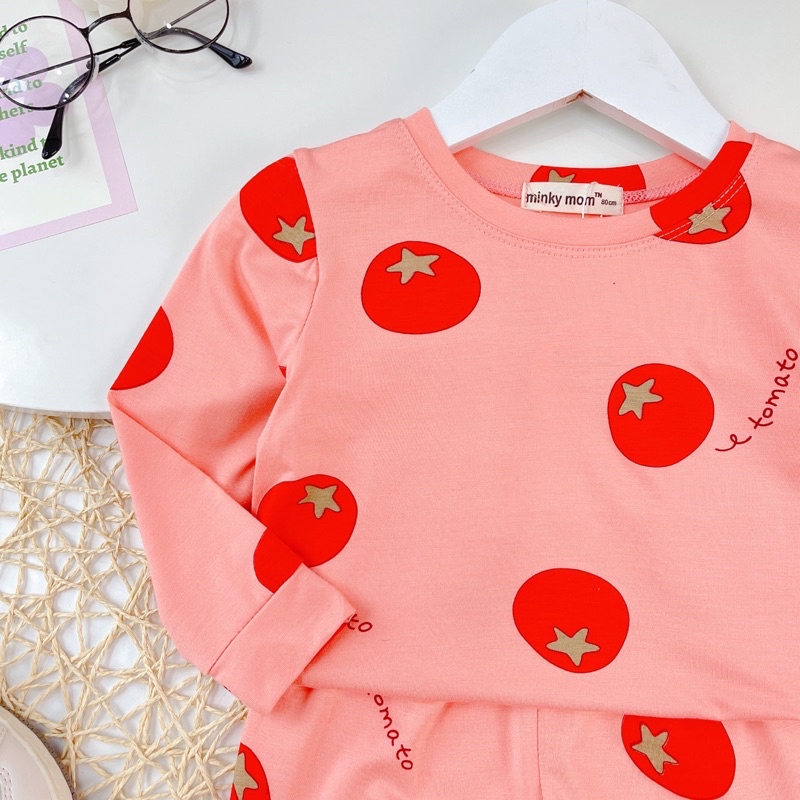 NT081 Bộ đồ dài tay thun lạnh Minky Mom hoạ tiết sinh tố trái cây cho bé