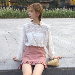 Set áo ren dài tay + chân váy