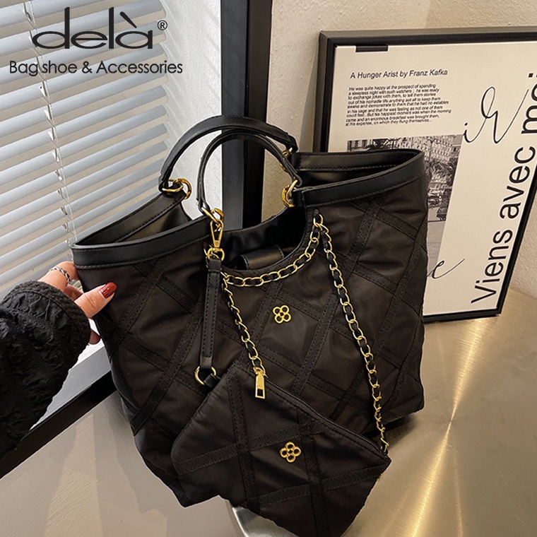 Dela Túi Xách Vải Sức Chứa Lớn Phối Dây Xích Kim Cương Phong Cách Mùa Thu Dành Cho Mẹ Và Con Gái