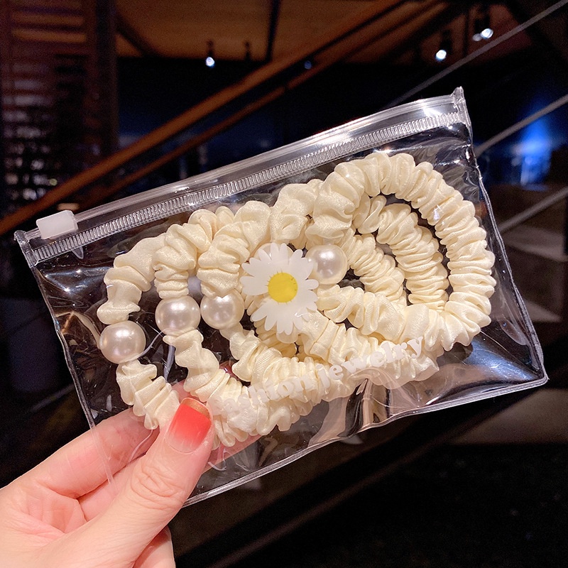 Dây thun buộc tóc đính ngọc trai nhân tạo / hoa / mặt cười phong cách Hàn Quốc (có bán lẻ)
