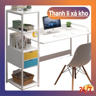 Bàn làm việc ghép Giá sách - chân kim loại Tĩnh Điện KT 97 cm. ( Màu Trắng , Vàng Kem )
