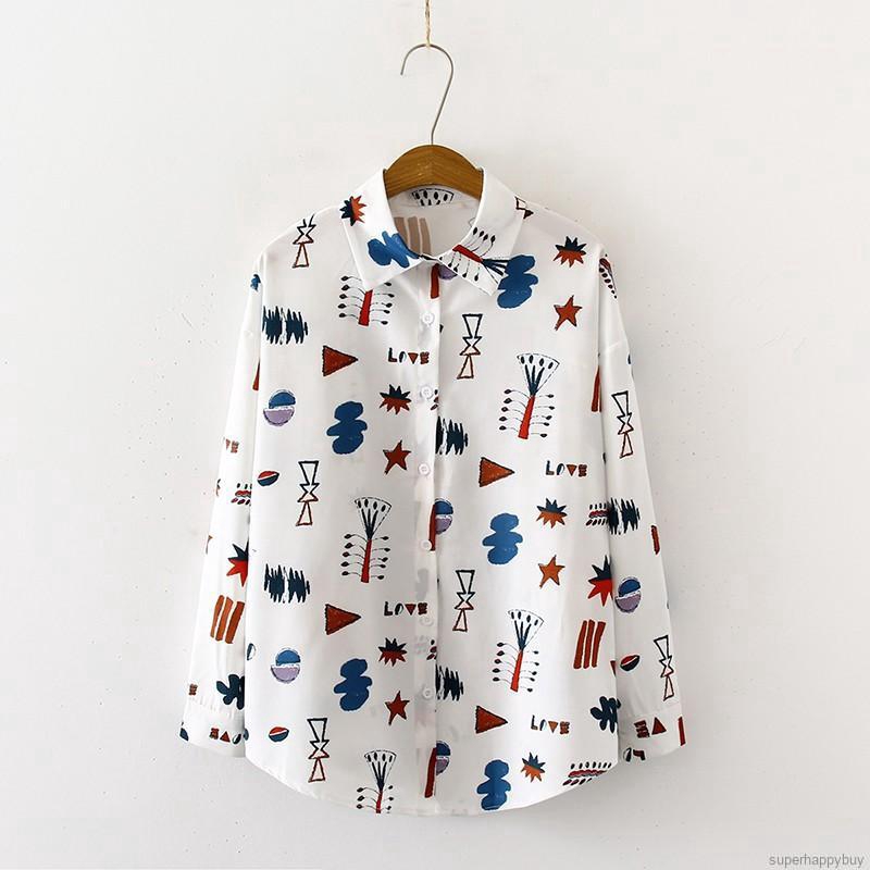 Áo sơ mi trắng in họa tiết hoạt hình phong cách Hàn Quốc cho nữ | BigBuy360 - bigbuy360.vn