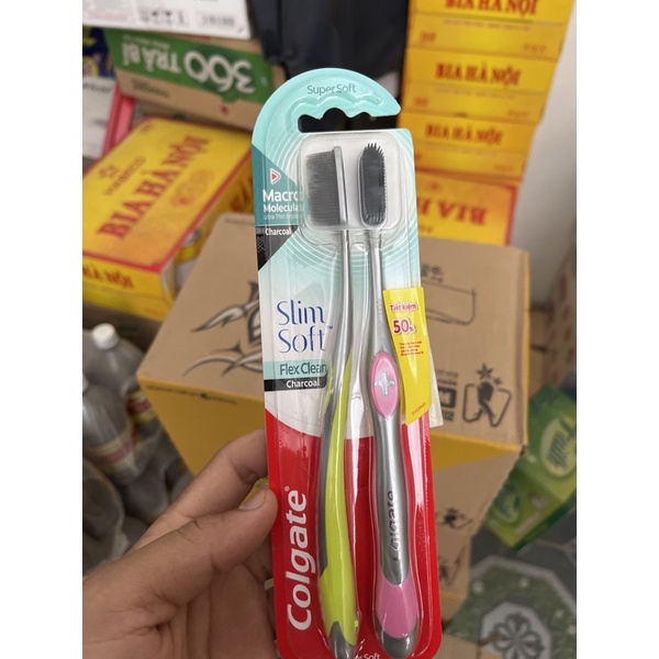 COMBO 2 BÀN CHẢI ĐÁNH RĂNG COLGATE SLIMSOFT FLEX CLEAN CHARCOAL