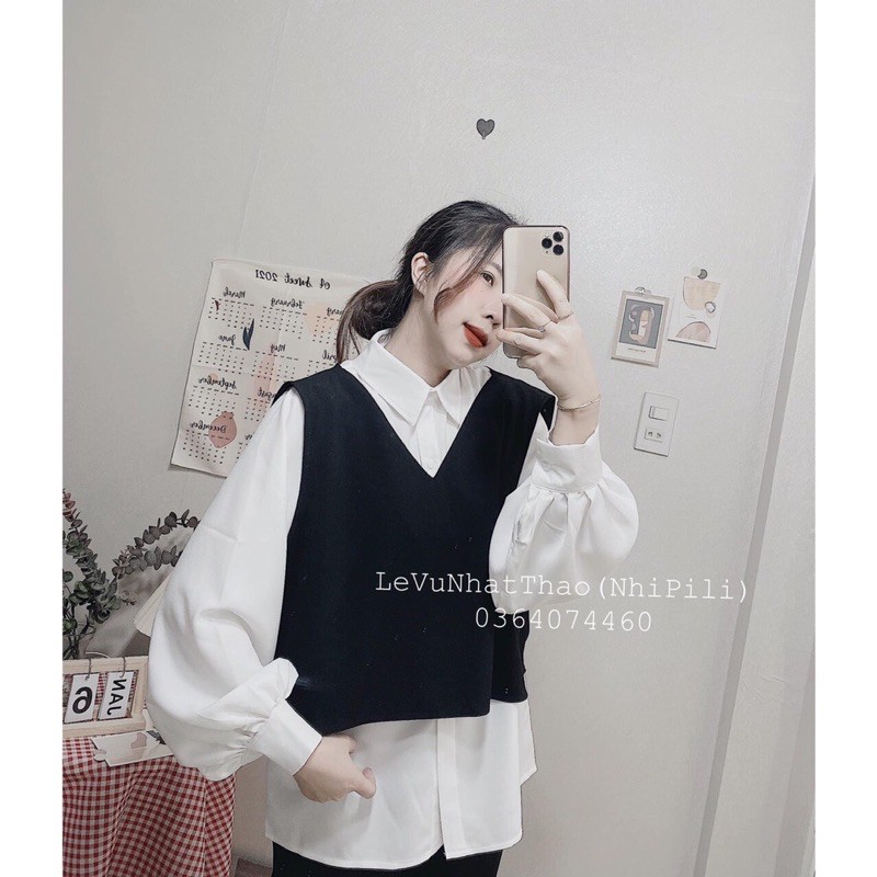 Set áo Sơ Mi mix Ghile + Quần suông , áo Ghile , áo sơmi rời