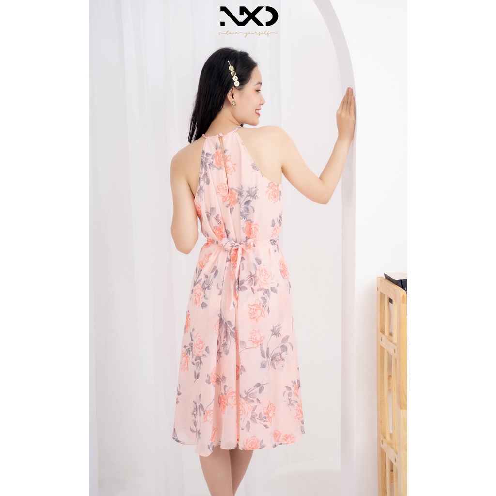 Đầm xòe đi biển hoa xanh cổ yếm- Thương hiệu NXD- Mã DXDB02