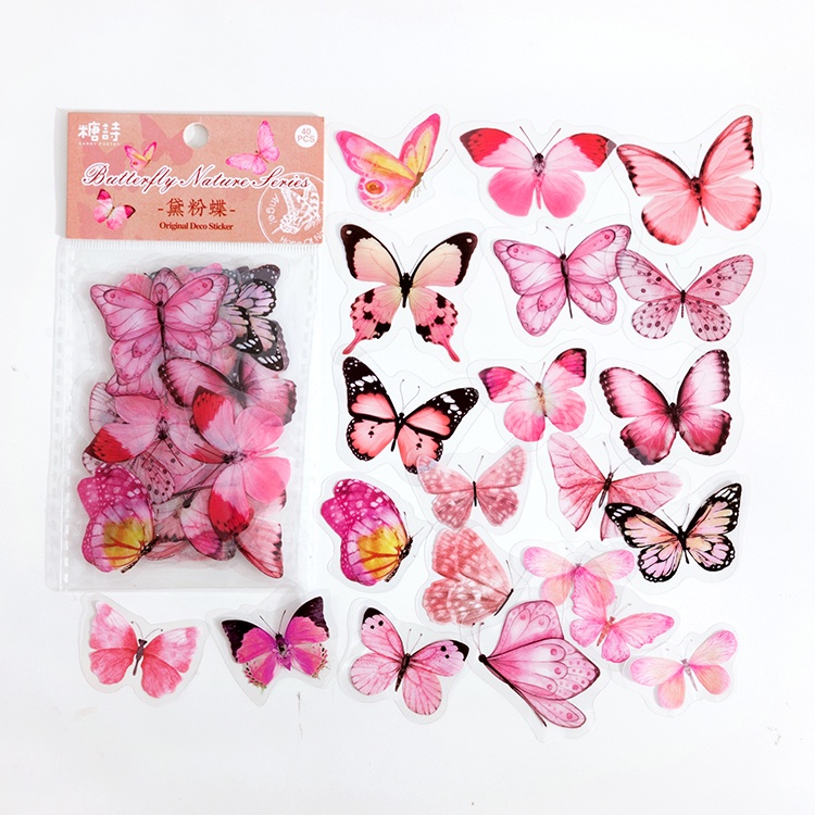 Set 40 Miếng Dán Hình Bướm Thú Vị Cho Trang Trí Sổ Tay