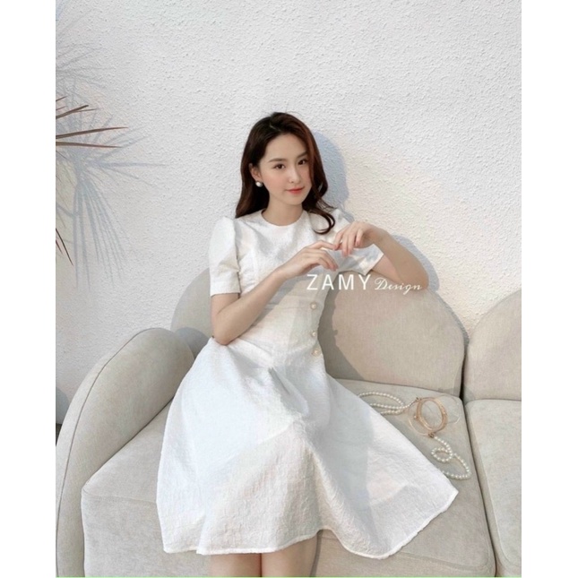 váy trắng tiểu thư nút hông