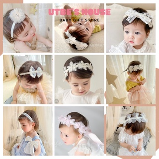 Băng đô bé gái ren công chúa - Turban ren trắng xinh cho bé gái BD02
