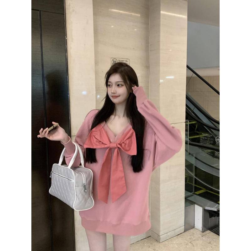 Áo len nữ tay dài cổ chữ V thắt nơ thời trang