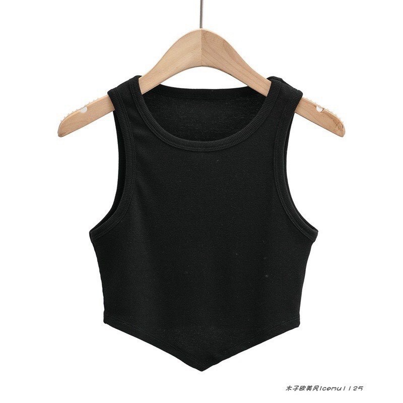 Áo Croptop Ba Lỗ Cổ Tròn Ôm Body Vạt Nhọn