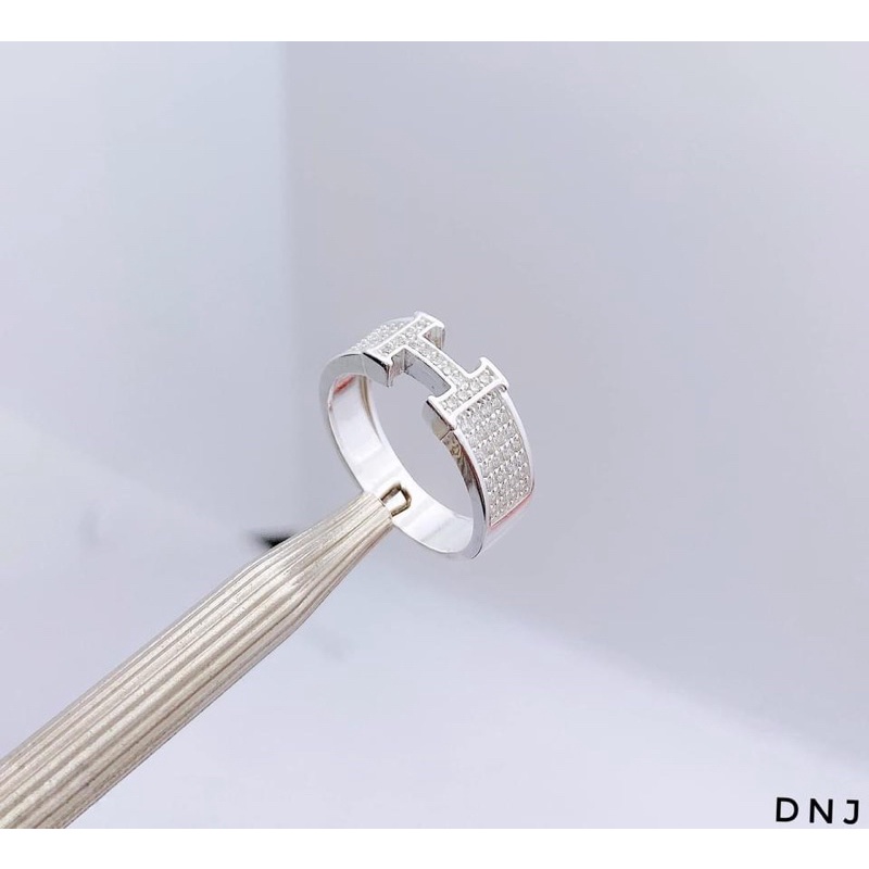 Nhẫn chữ H đính đá hàng đẹp LINH MIU SILVER