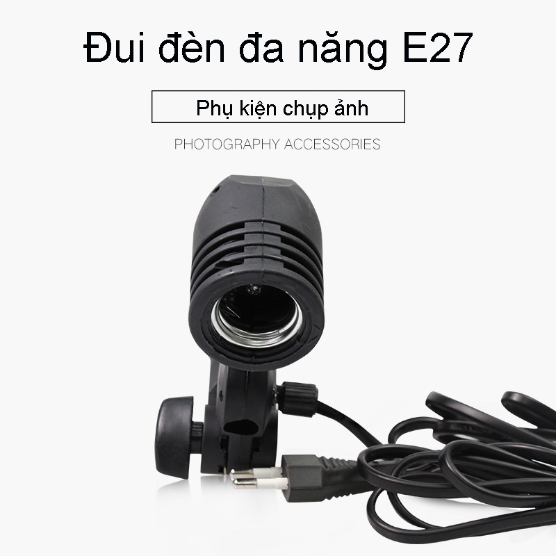 Đui đèn E27 kiêm đế đỡ bóng đèn chụp ảnh dùng cho các studio với phích cắm EU tiện dụng