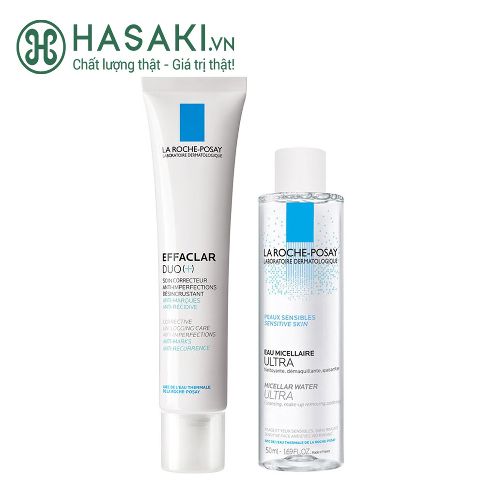 Bộ Đôi La Roche-Posay Giảm Mụn Trong 12H &amp; Làm Sạch Da Effaclar Duo Plus 40ml + Micellar Water Ultra Sensitive Skin 50ml