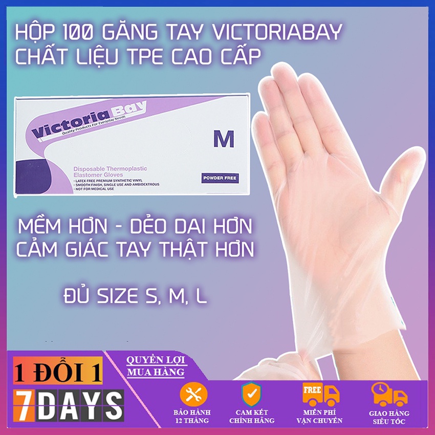 Hộp 100 găng tay nấu ăn siêu dai Victoria Bay chất liệu TPE không mùi chống nhăn