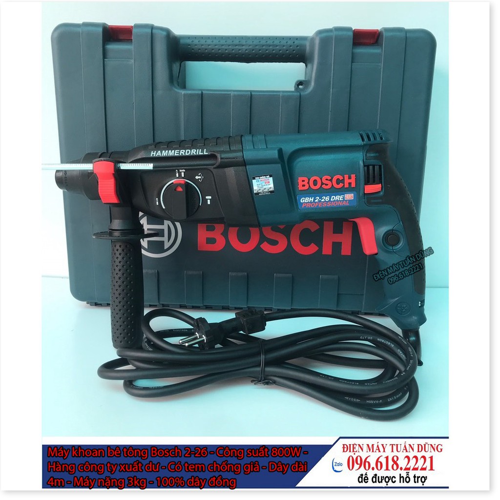 Máy khoan đục bê tông 3 chức năng Bosh 2-26 - Công suất 800w - Hàng công ty xuất dư - Có tem chống giả - Made in Germany