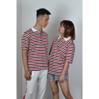 [HÀNG MỚI] Áo phông unisex cổ bẻ sọc ngang (ảnh thật shop chụp)