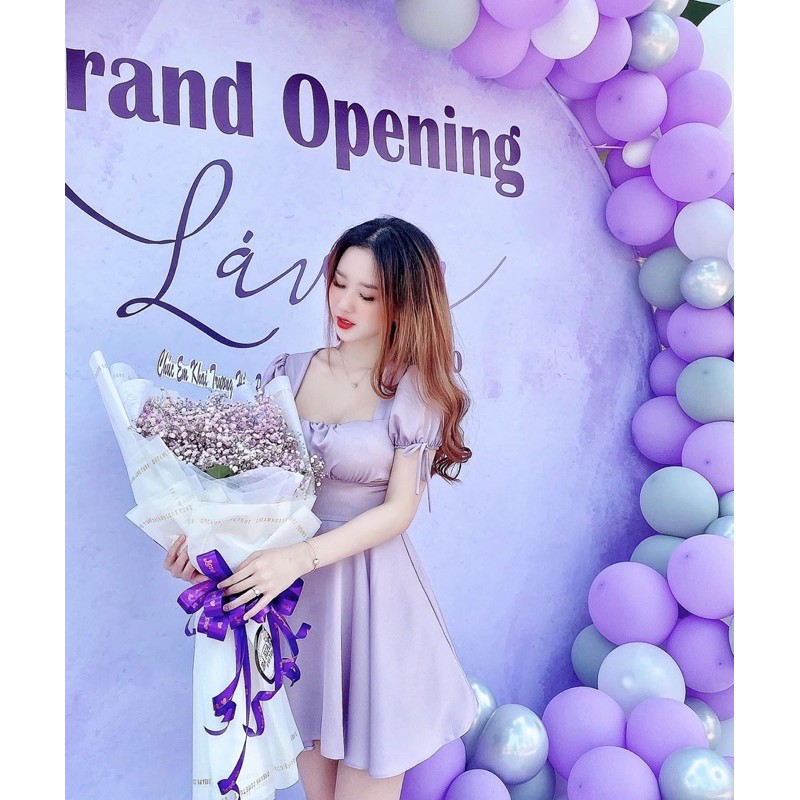 Đầm phi nơ lưng tay bồng nhún ngực -T28