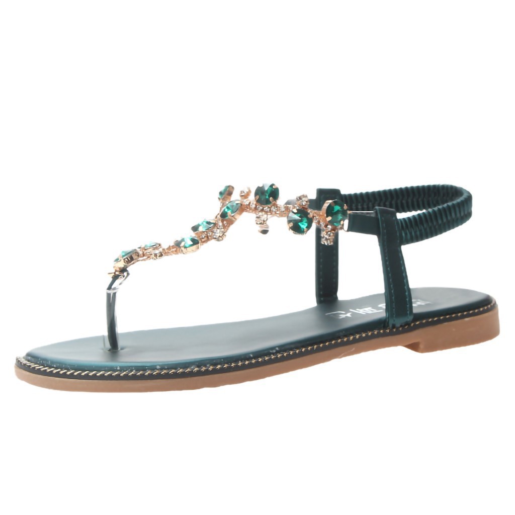 Giày sandal nữ đế bệt xỏ ngón loại chữ T đính đá