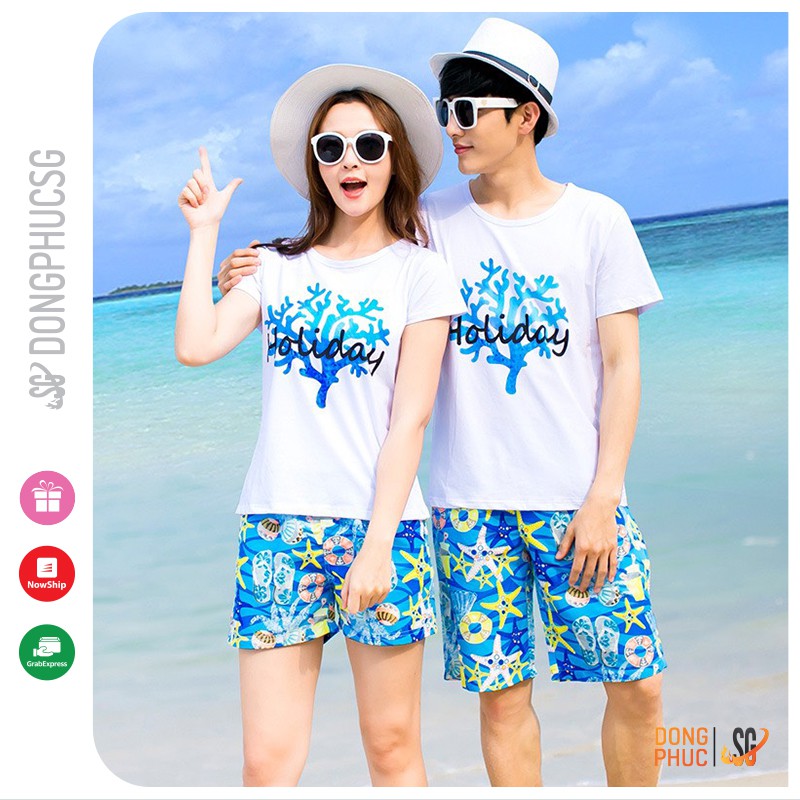 Áo thun gia đình Holiday đồ đồng phục gia đình 3/4/5 người thun cotton dày dặn màu trắng GD336T DONGPHUCSG