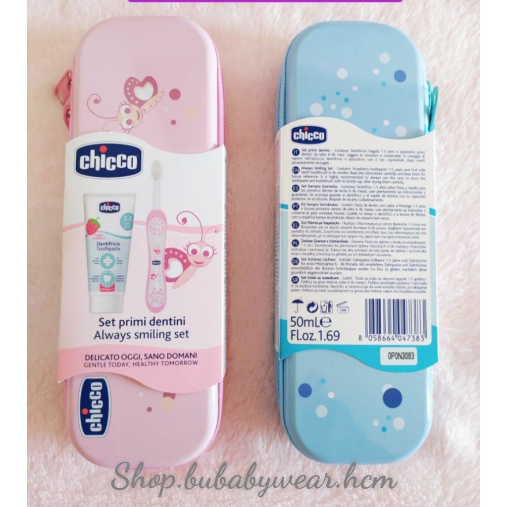 Bộ chăm sóc răng miệng 3 in 1 cá xanh / hồng hoa / rùa con Chicco tiện cho bé mang đi học