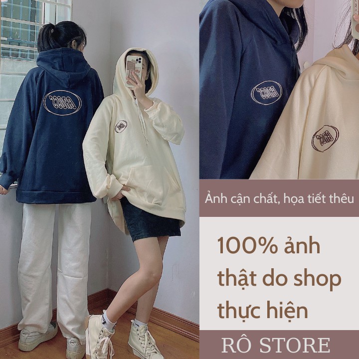 Áo hoodie form rộng nam nữ unisex thêu chữ CROSS phong cách Hàn Quốc mũ áo 2 lớp dày dặn RÔ STORE HD08