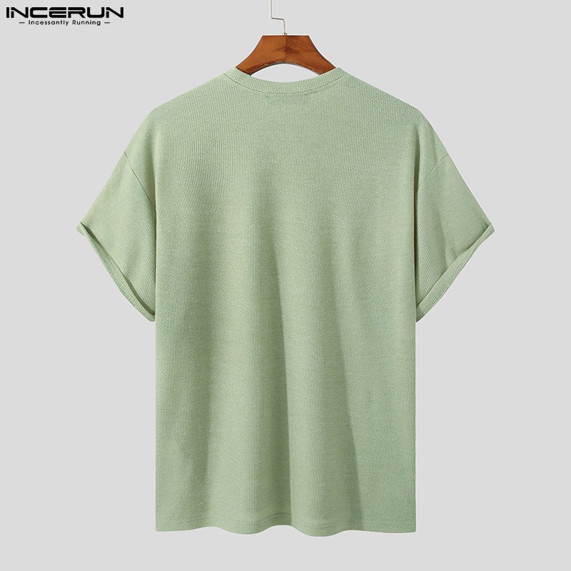 Áo thun INCERUN tay ngắn dáng rộng màu trơn 3 màu sắc lựa chọn thời trang mùa hè cho nam giớ