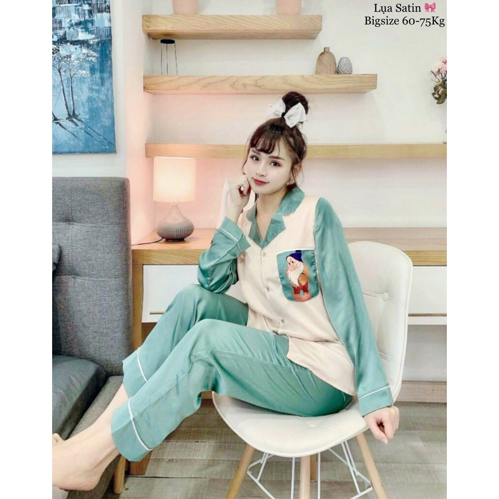 Bộ ngủ lụa Bạch tuyết phối màu lụa Satin siêu mềm mịn